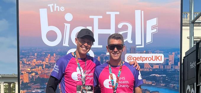 Max and Tim with their medals at the Big Half Marathon 2025