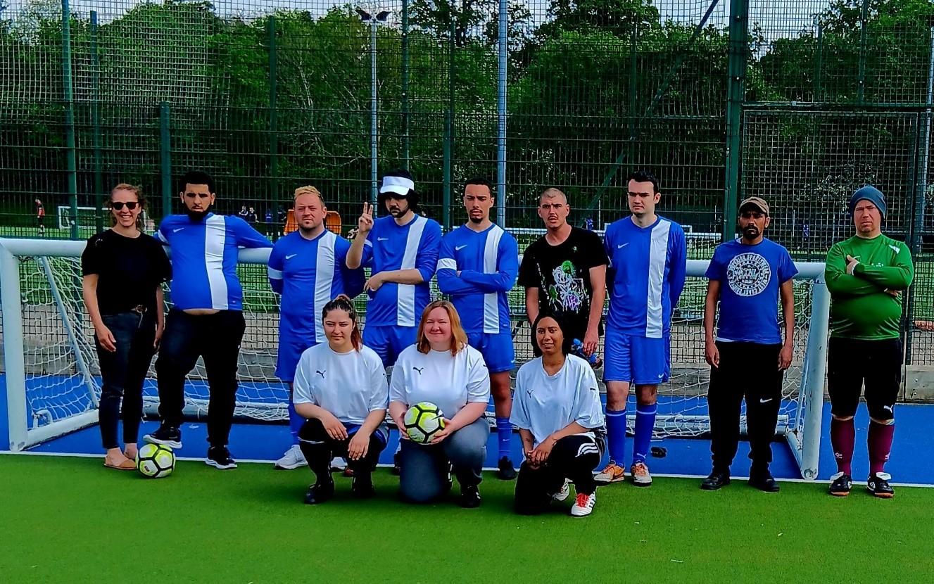Riverside Rangers in front of goal posts